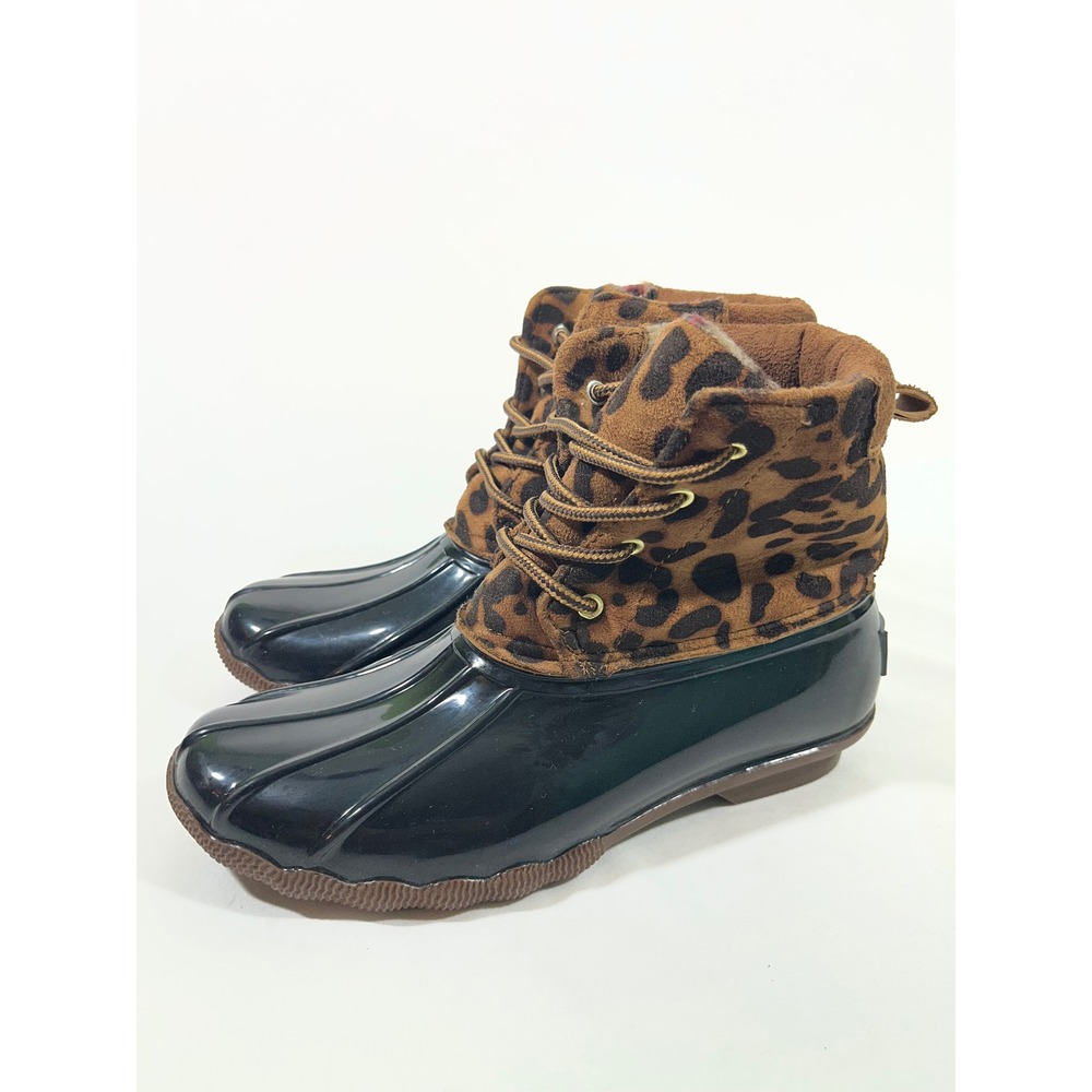Jessica Carlyle GAVIN-17L Leopard Print Duck‎ Boots Women 7.5 Black Brown Snow